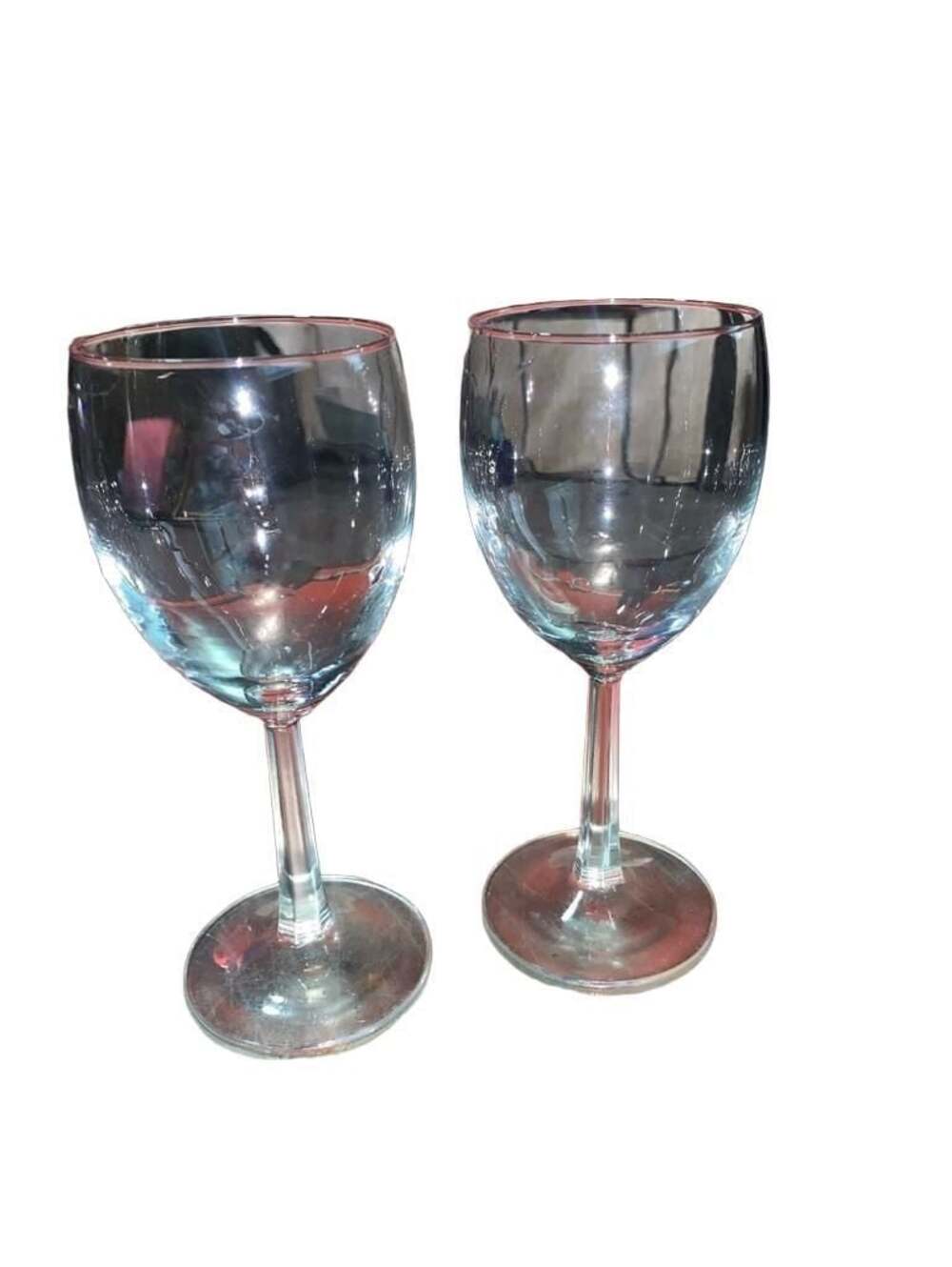 Vintage Clear Glass Wine Glasses with Faceted Stems, Set of 2